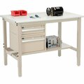 Global Industrial 48inW x 36inD Production Workbench, ESD Safety Edge, Drawers & Shelf, Tan 319291TN